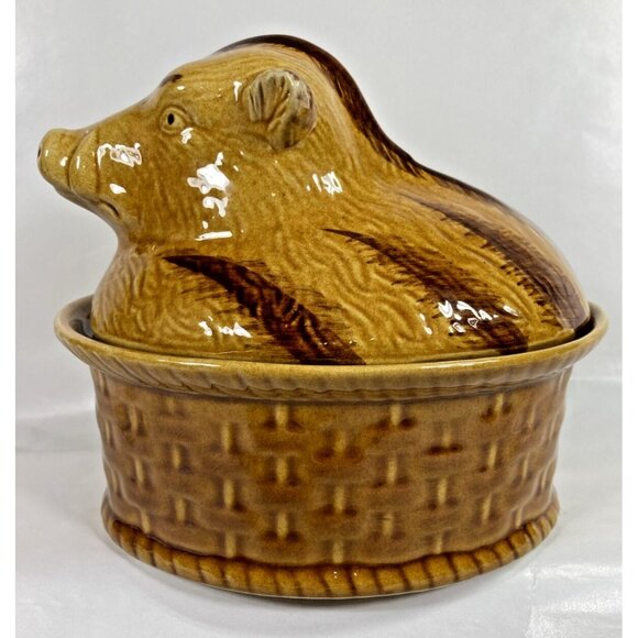 Vintage Majolica Covered Wild Boar Pig Ceramic Casserole Tureen Portugal - Picture 4 of 12